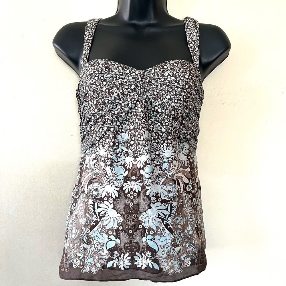 vtg Y2K Ann Taylor silk top blouse babydoll 8 S brown fairy feminine